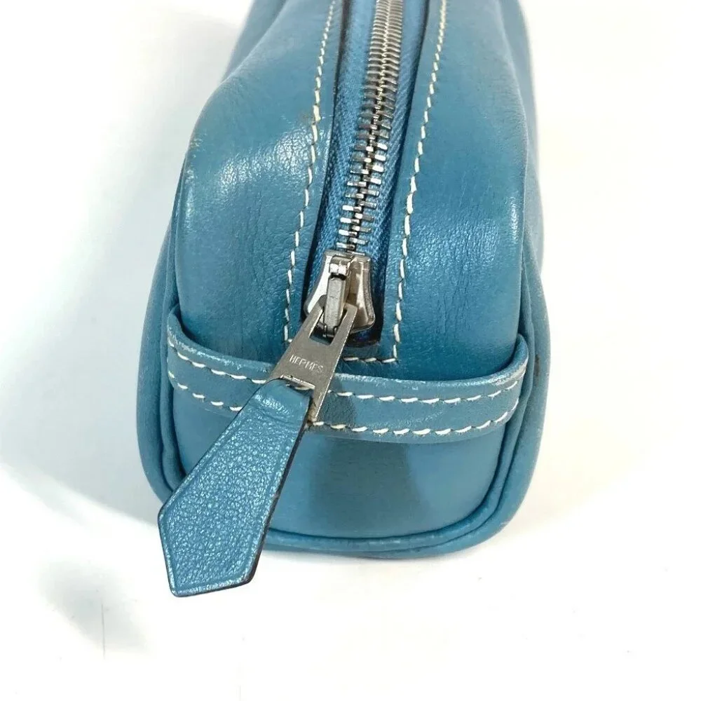 HERMES pencil case stationery pouch pencil case Leather blue - Picture 4 of 14